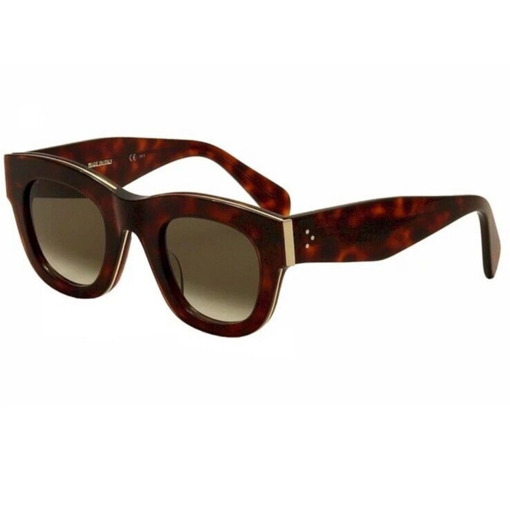 $525 CELINE CL41095/S AGM Z3 Square Red Havana Gold Trim Sunglasses